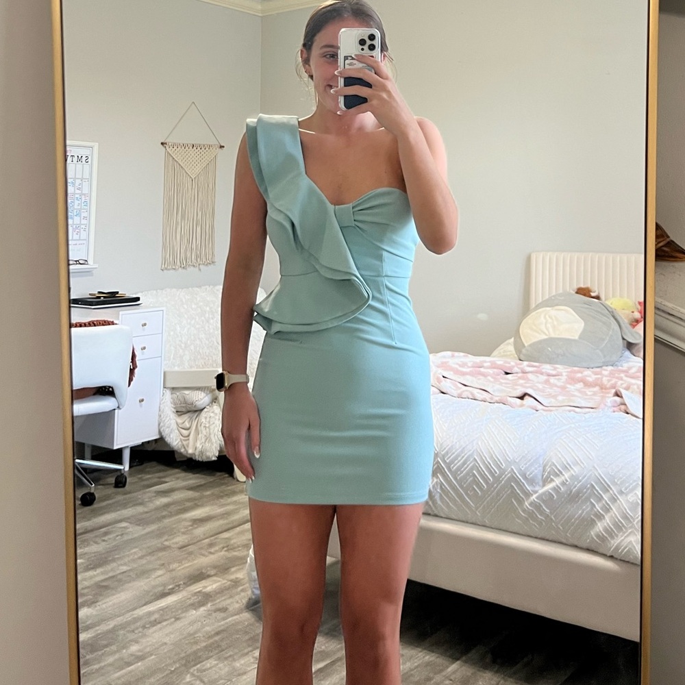 Hello Molly teal mini dress